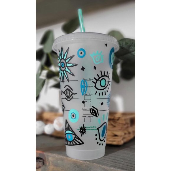Custom Evil Eye Starbucks cold cup! teal Evil eye cup! - Picture 2 of 3